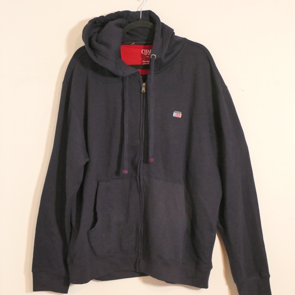 NEW Chaps Mens Full Zip Hoodie 2XL Navy Dadcore Preppy Americana Heritage Layer